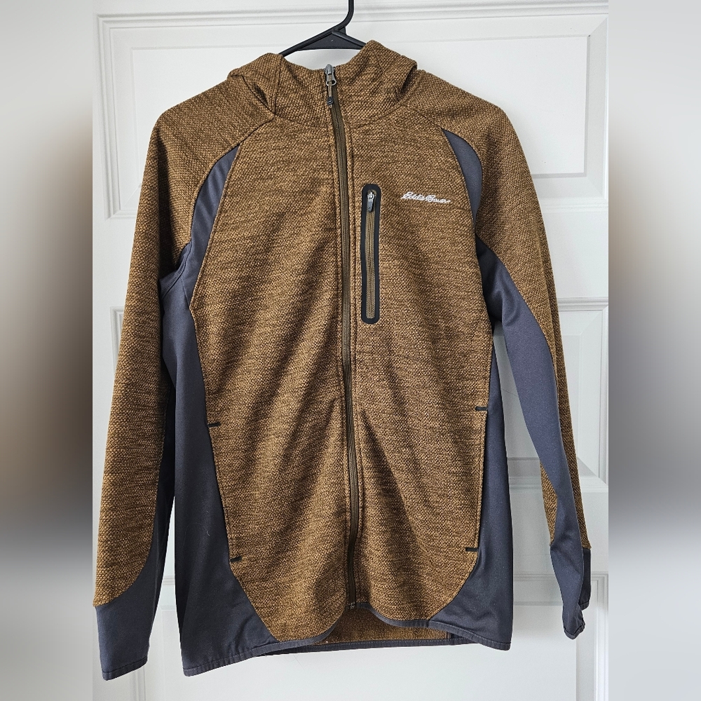 Mens EDDIE BAUER First Ascent Golden/Brown Fleece Hoodie Jacket. Size Small